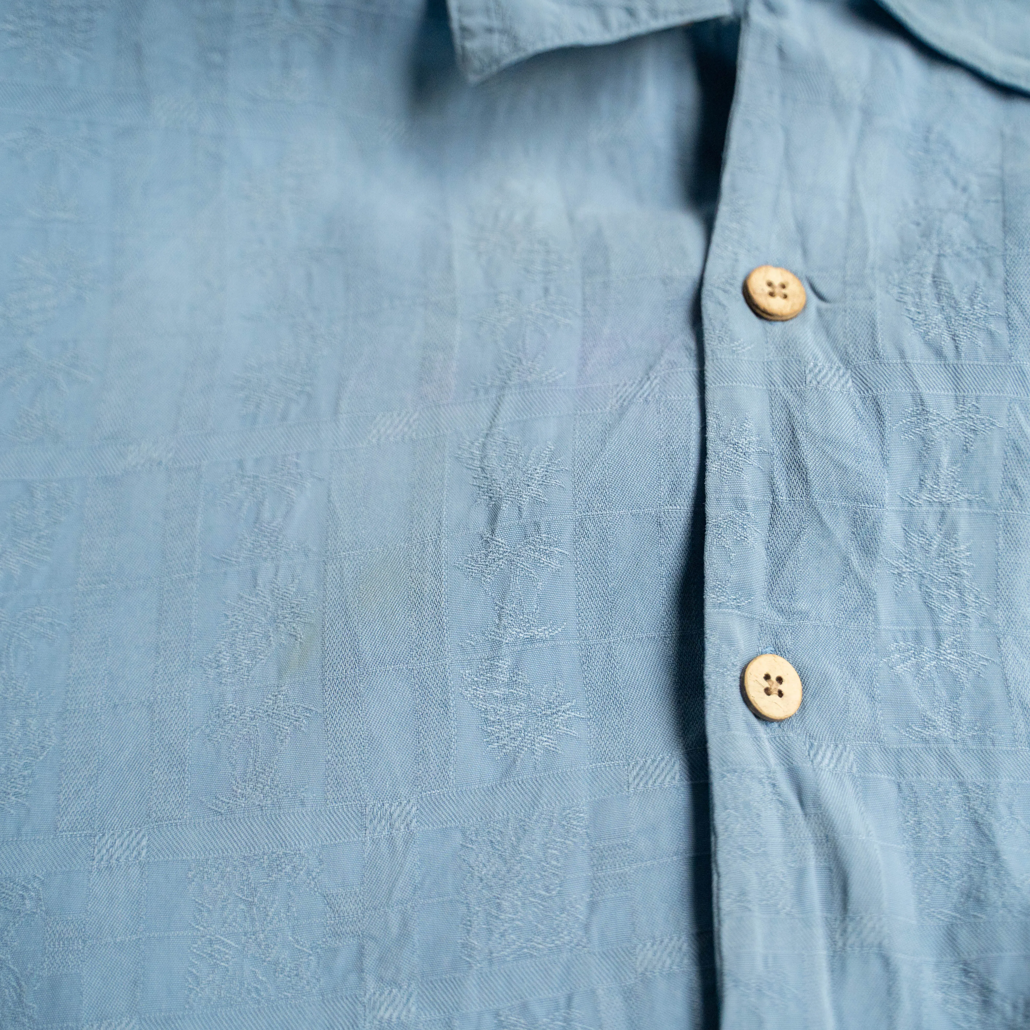 1990s blue color all silk open collar shirt -remake-