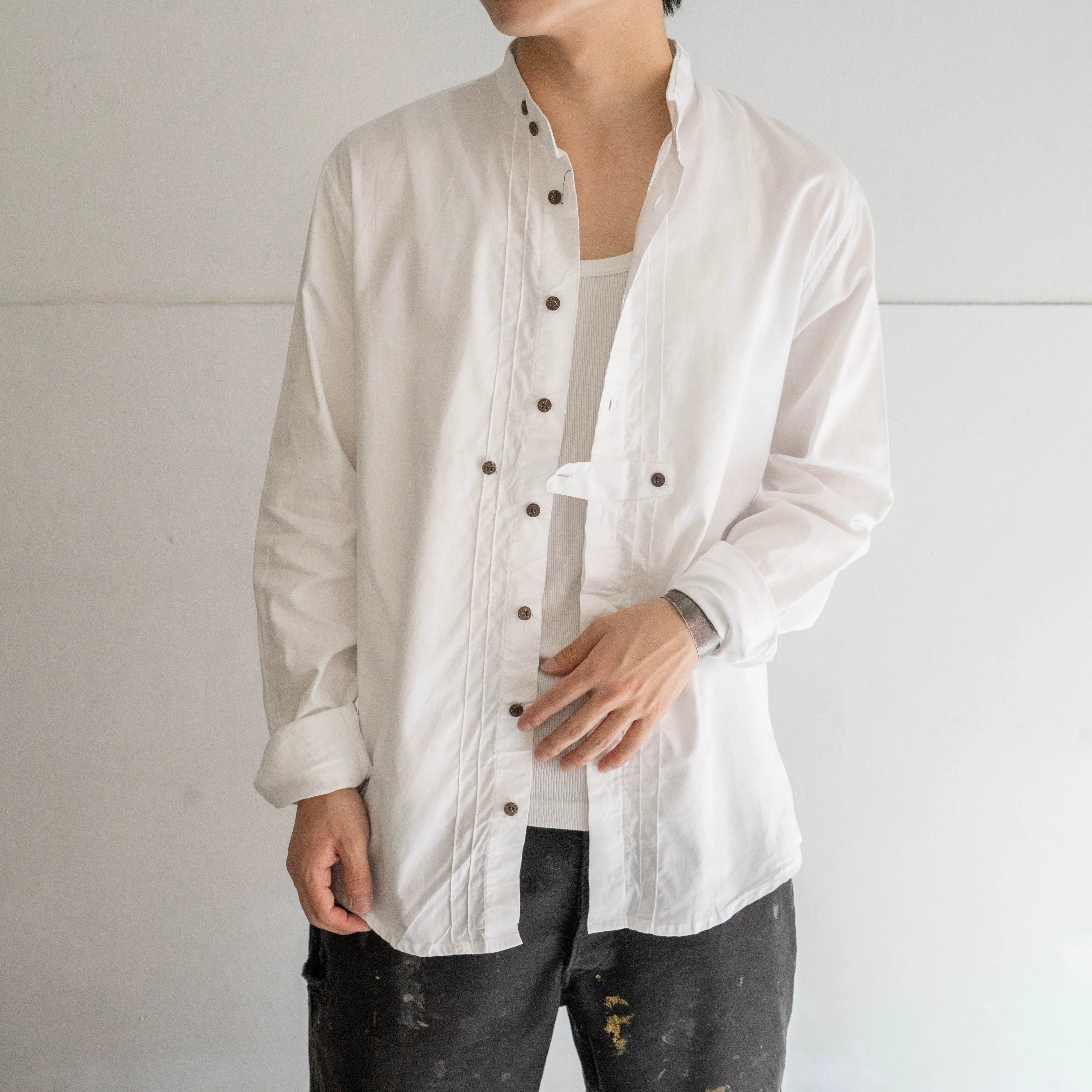 2000s tyrolean like cotton stand collar shirt