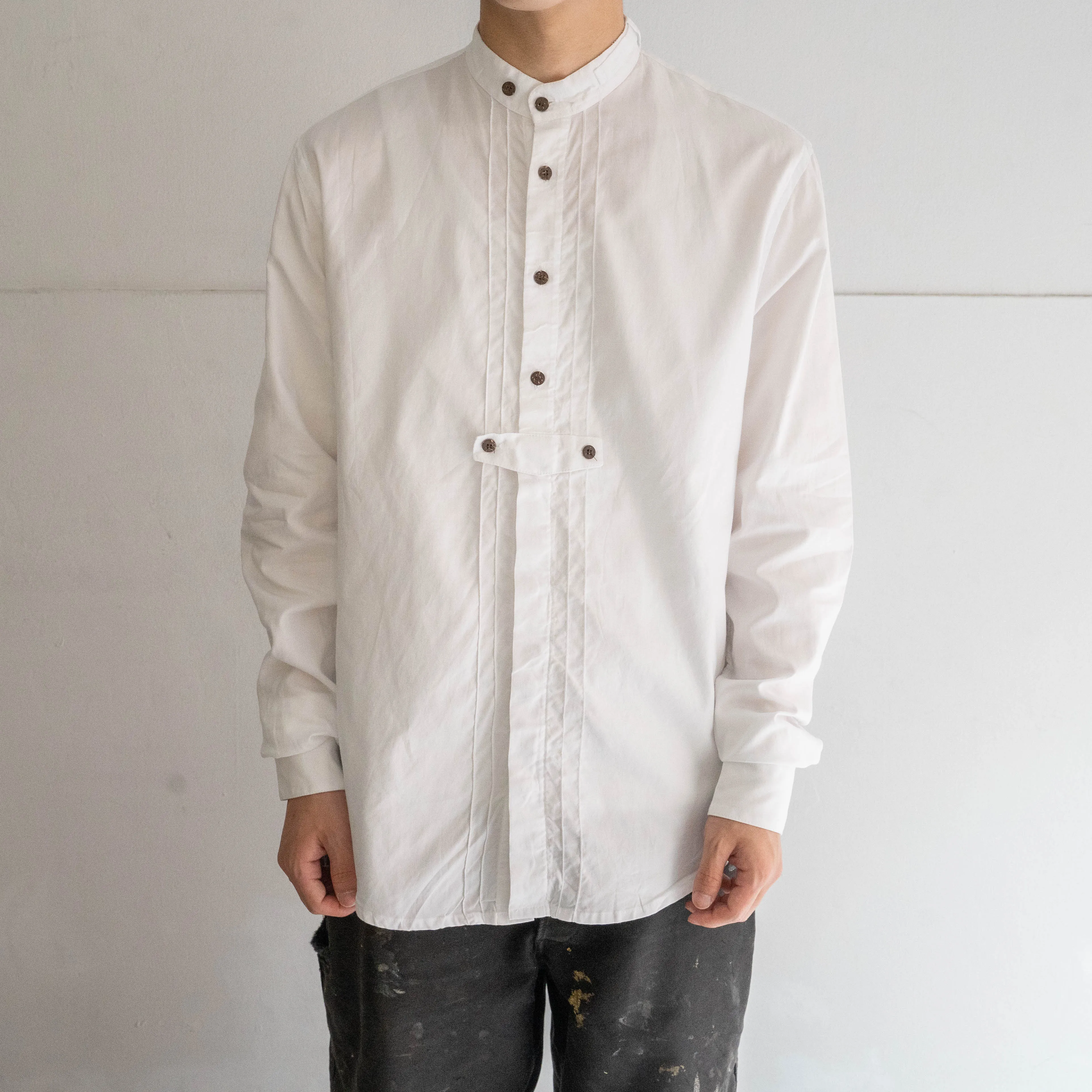 2000s tyrolean like cotton stand collar shirt
