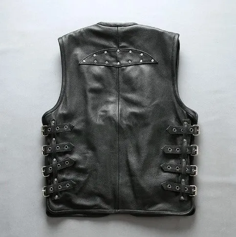 Adjustable Men's Cowhide Leather Stylish Rider Vest: Super Quality Cow Skin