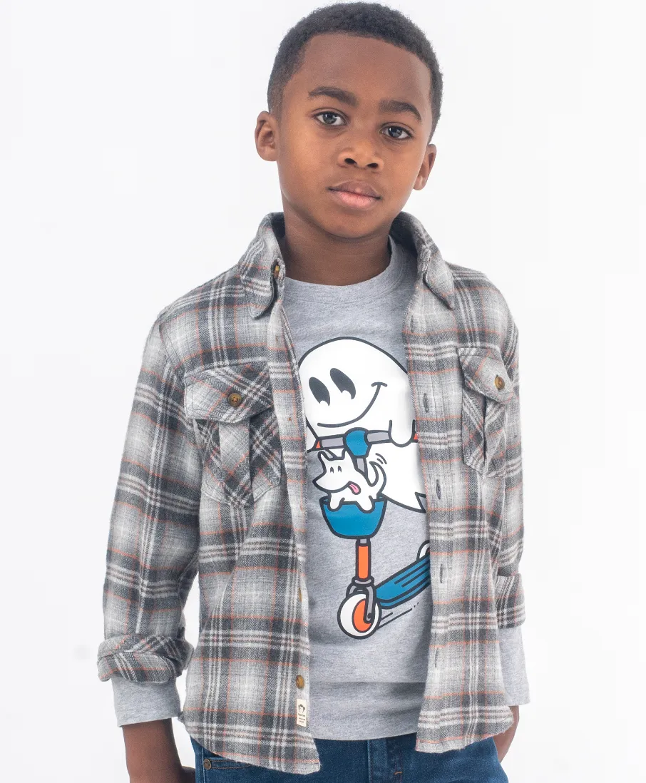 Appaman - Boys Flannel Shirt in Grey/Orange Plaid
