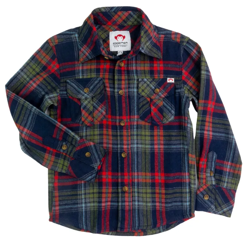 Appaman - Boys Flannel Shirt in Navy/Cranberry Plaid