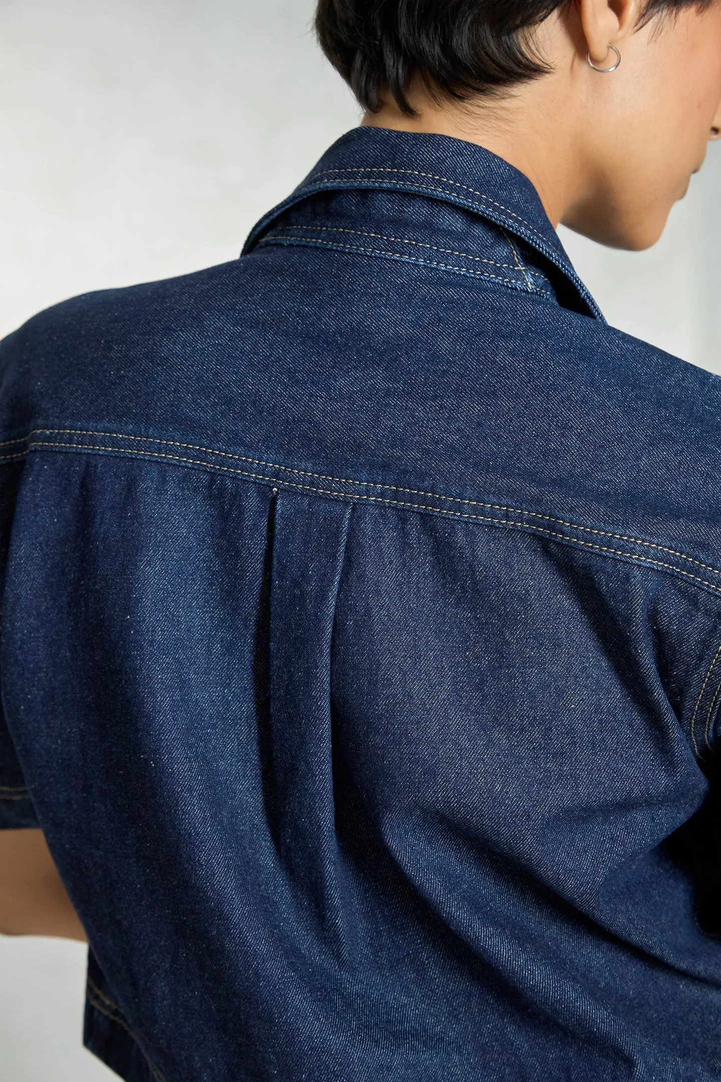 Beryl|Denim Seamed Crop Shirt