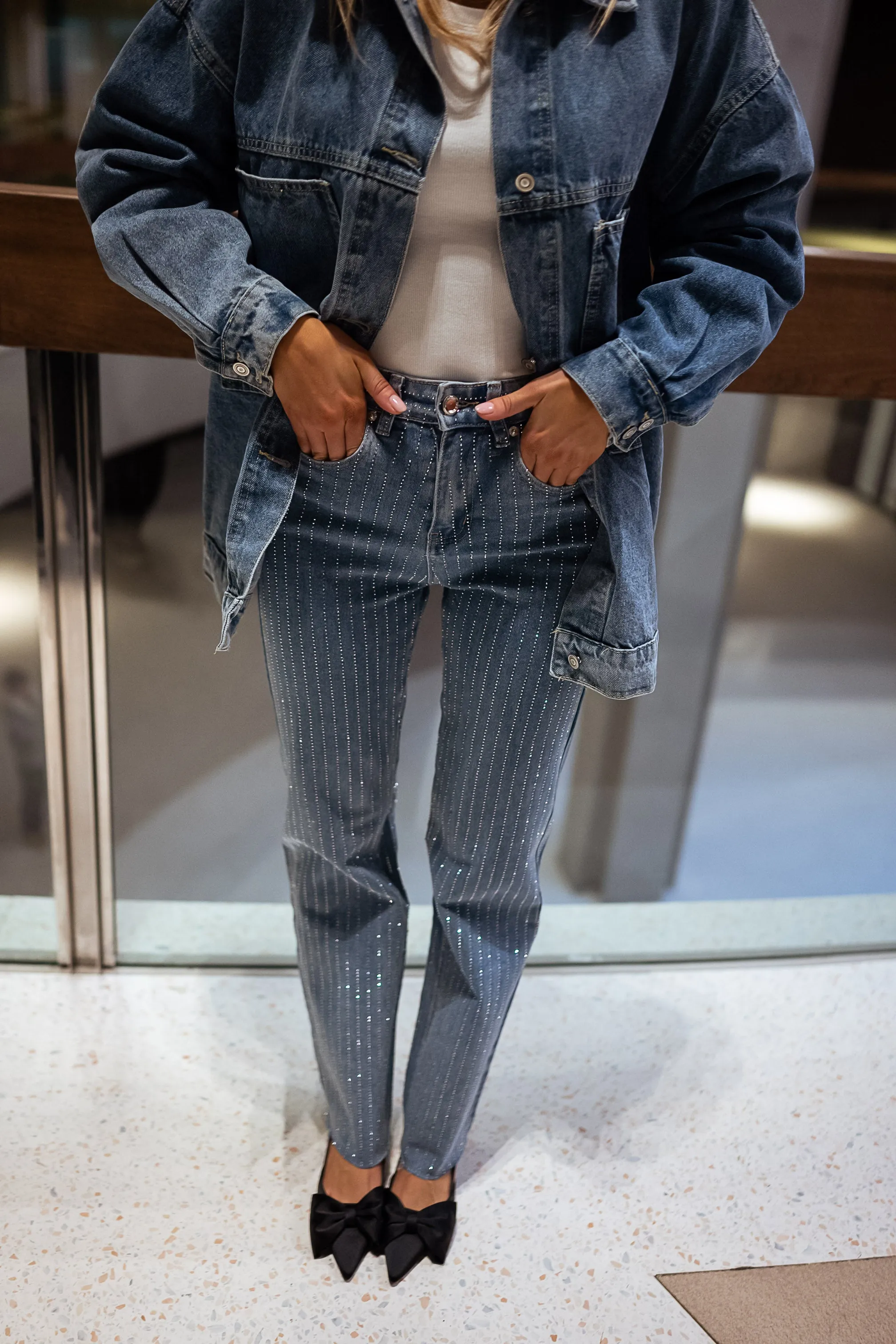 Blue Duffy Jeans With Rhinestones