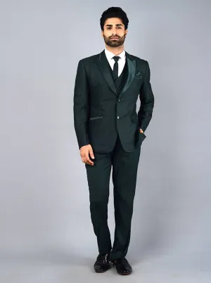 Bottle Green Self Design Regular Fit Suit | JadeBlue