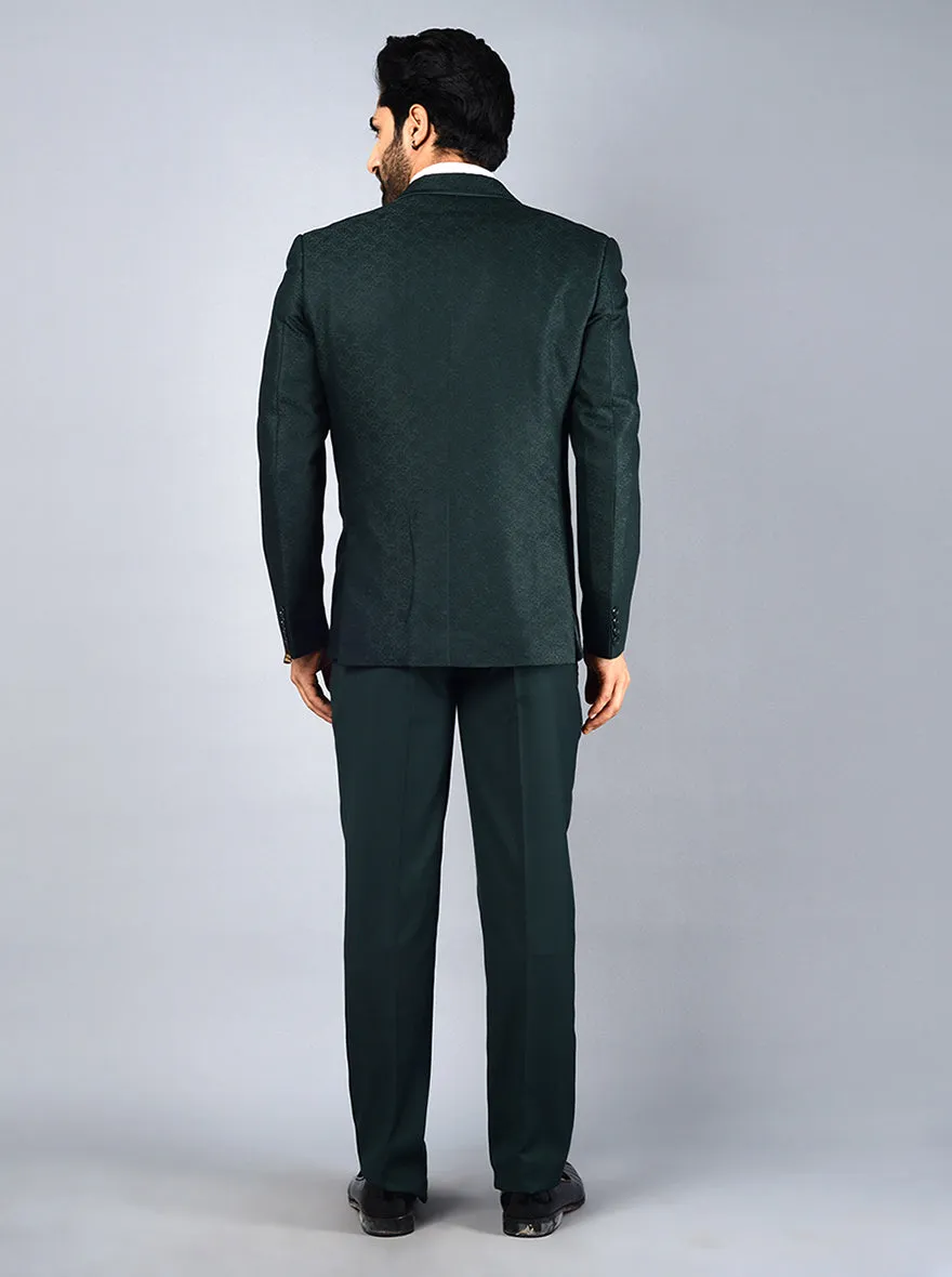 Bottle Green Self Design Regular Fit Suit | JadeBlue