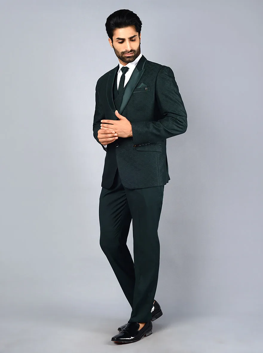 Bottle Green Self Design Regular Fit Suit | JadeBlue
