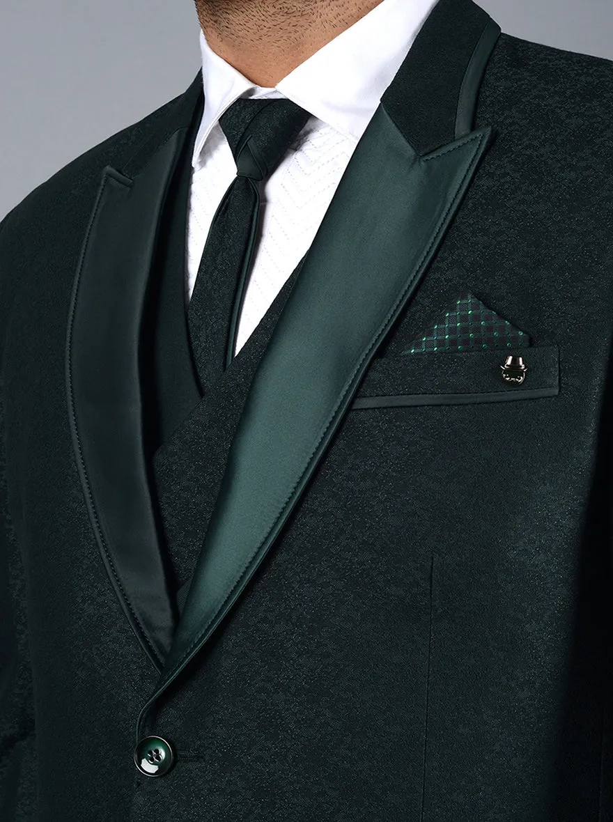 Bottle Green Self Design Regular Fit Suit | JadeBlue