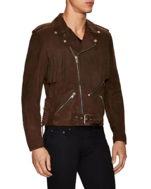Brown Suede Fringed Motorcycle Jacket,Men's Fashion Jacket