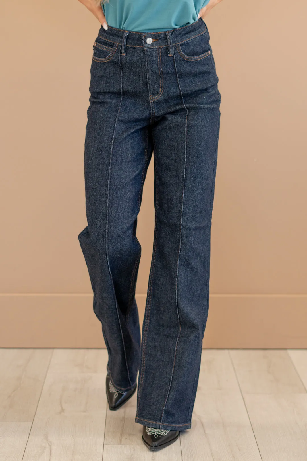 Curvy Darling High Rise Front Seam & Dart Wide Leg