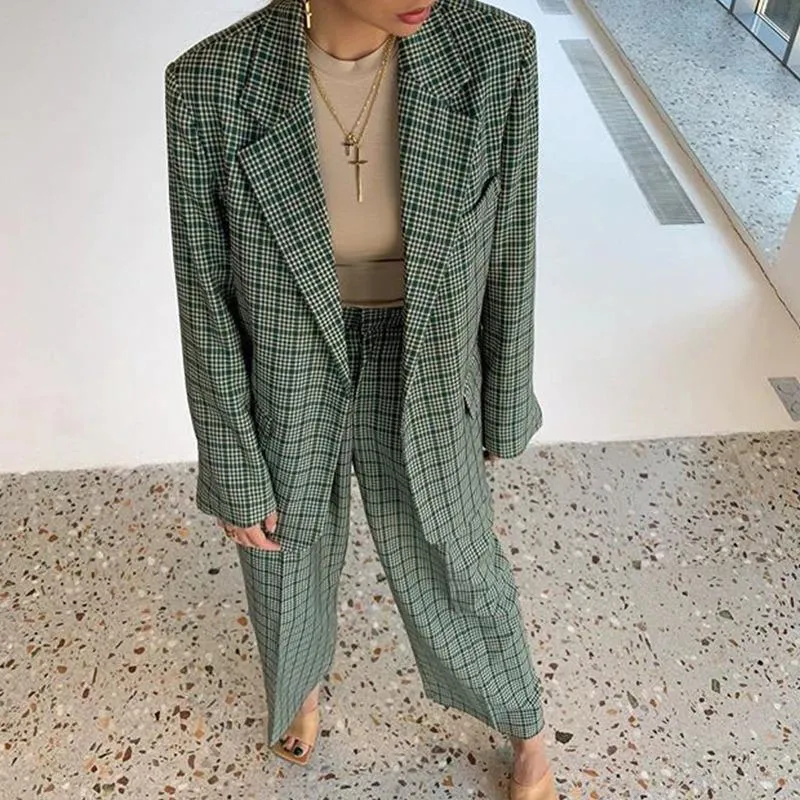 Elegant Plaid Two-piece Women Blazer Suit Casual Suit Blazer Set Chic