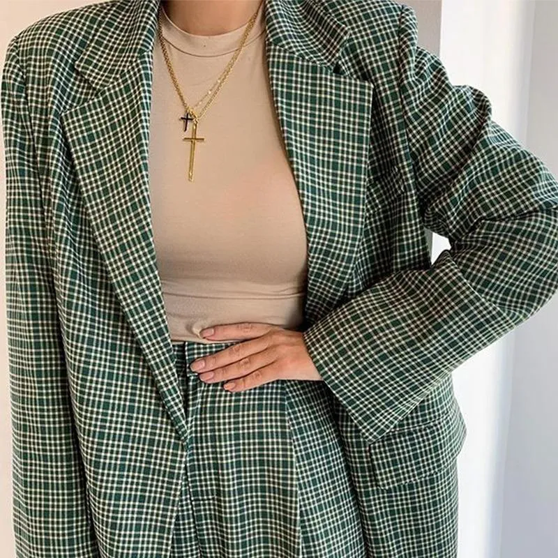 Elegant Plaid Two-piece Women Blazer Suit Casual Suit Blazer Set Chic