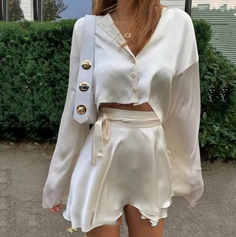 Fashion Casual Satin Two-Piece Dress Suit