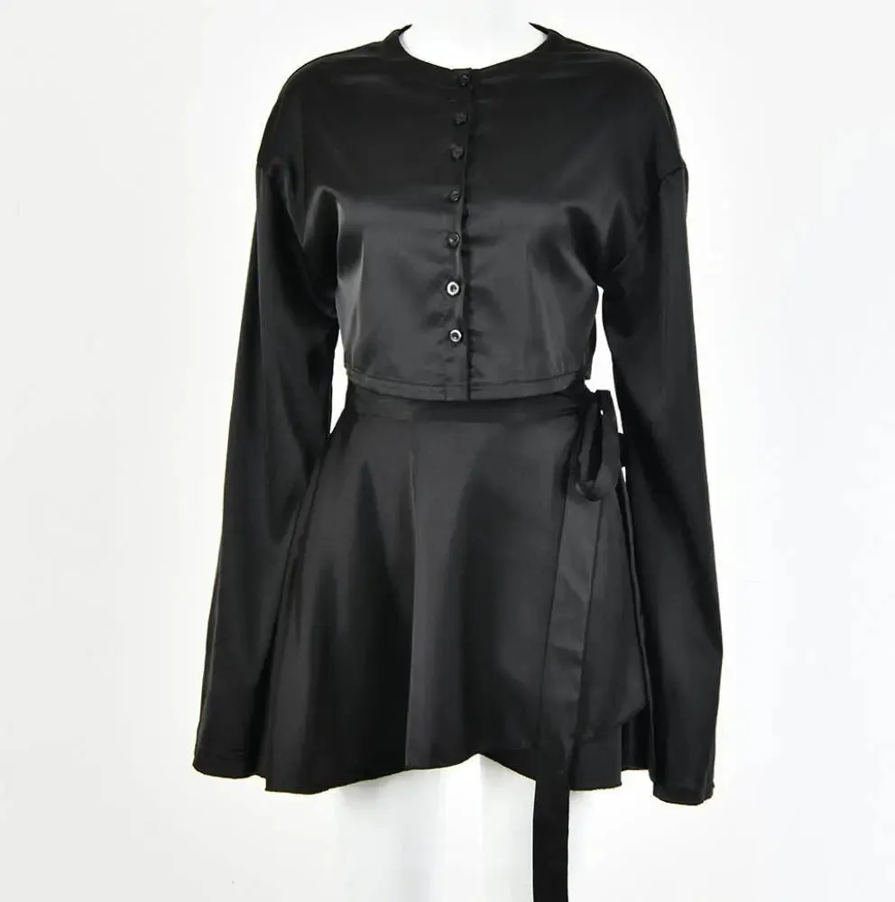Fashion Casual Satin Two-Piece Dress Suit