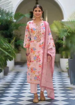 Gota Patti Embroidered Pink Lilen Ethnic Salwar Suit
