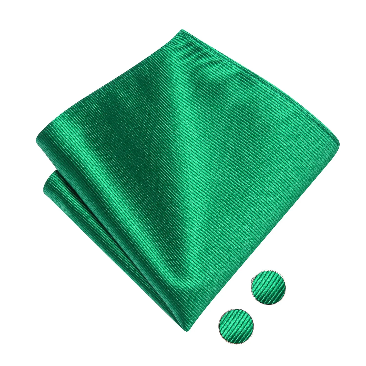 Grass Green Striped Pre-tied Bow Tie Hanky Cufflinks Set
