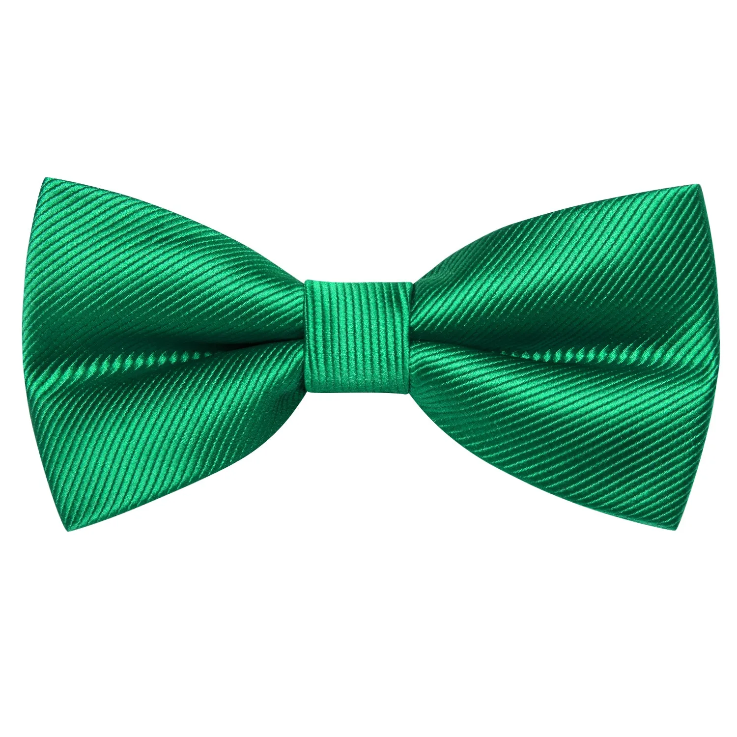 Grass Green Striped Pre-tied Bow Tie Hanky Cufflinks Set