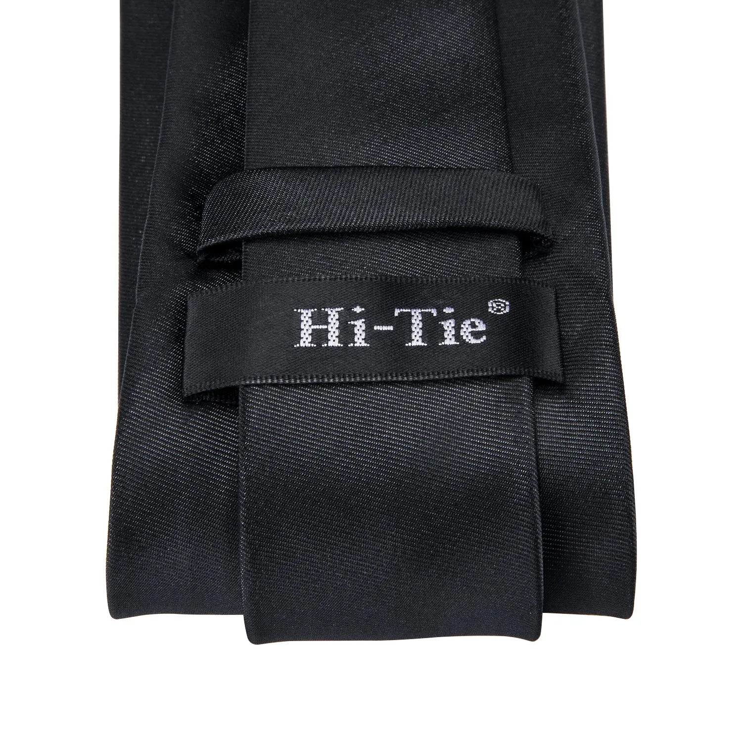 Hi-Tie Black Wedding Necktie Solid Men Tie Pocket Square Cufflinks Set