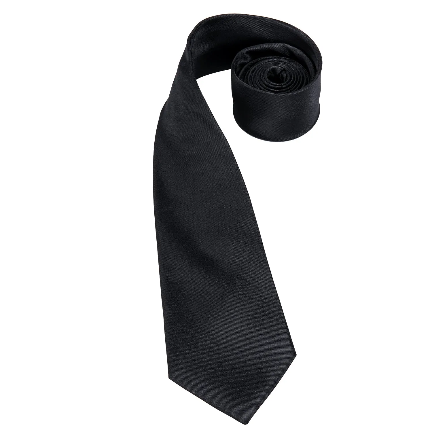 Hi-Tie Black Wedding Necktie Solid Men Tie Pocket Square Cufflinks Set