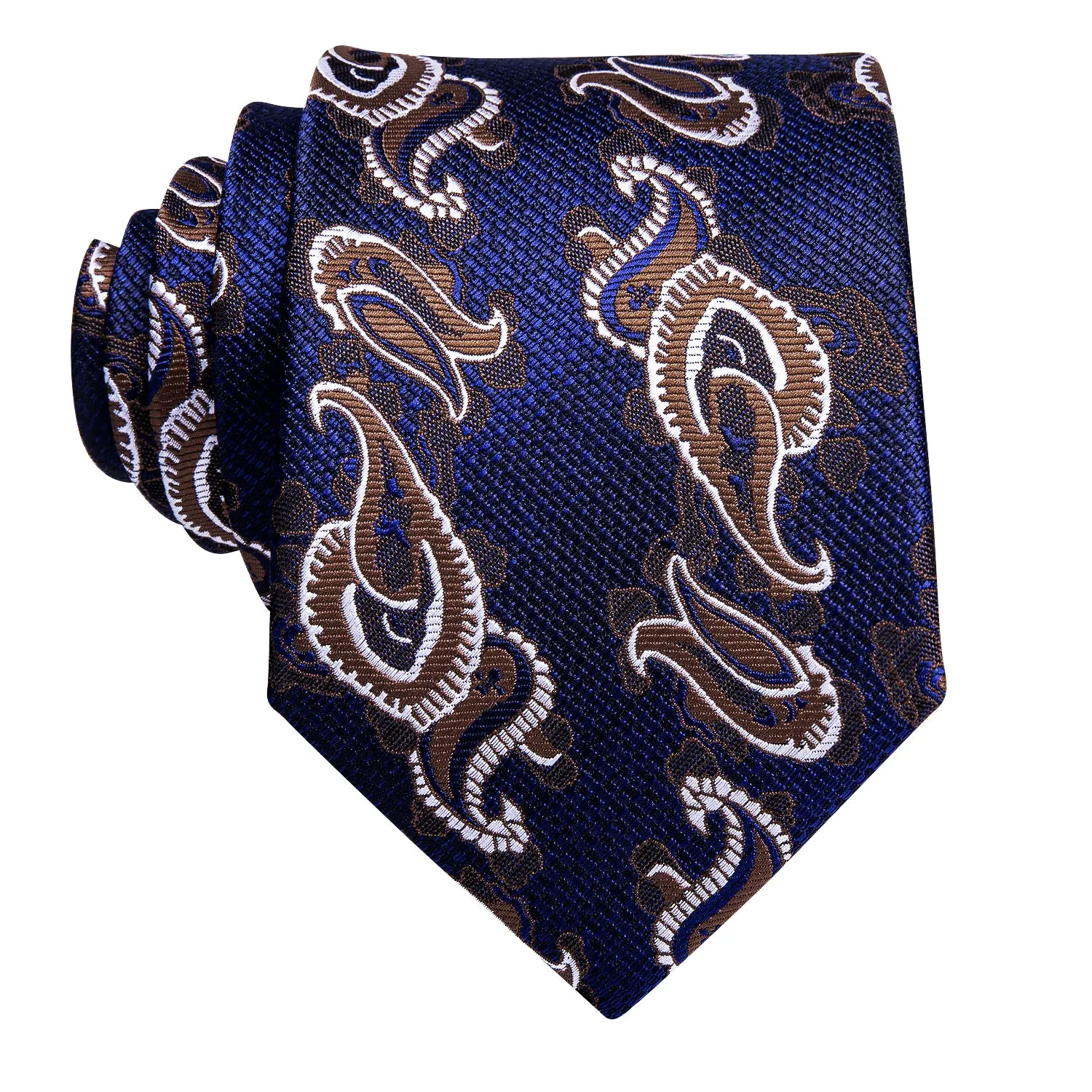 Hi-Tie Blue Brown Paisley Men's Silk Tie Pocket Square Cufflinks Set
