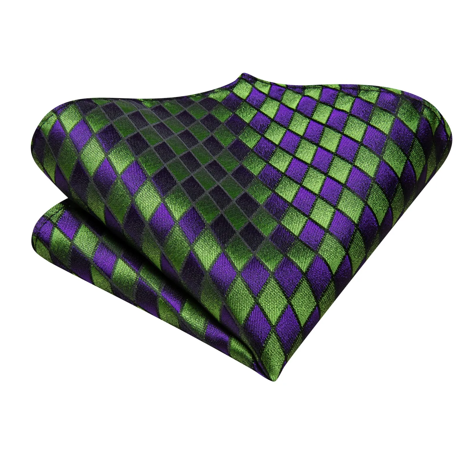 Hi-Tie Geometric Necktie Green Purple Men's Tie Hanky Cufflinks Set