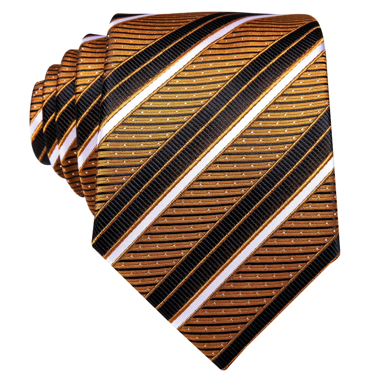 Hi-Tie Golden Black Striped Tie Pocket Square Cufflinks Set for Men