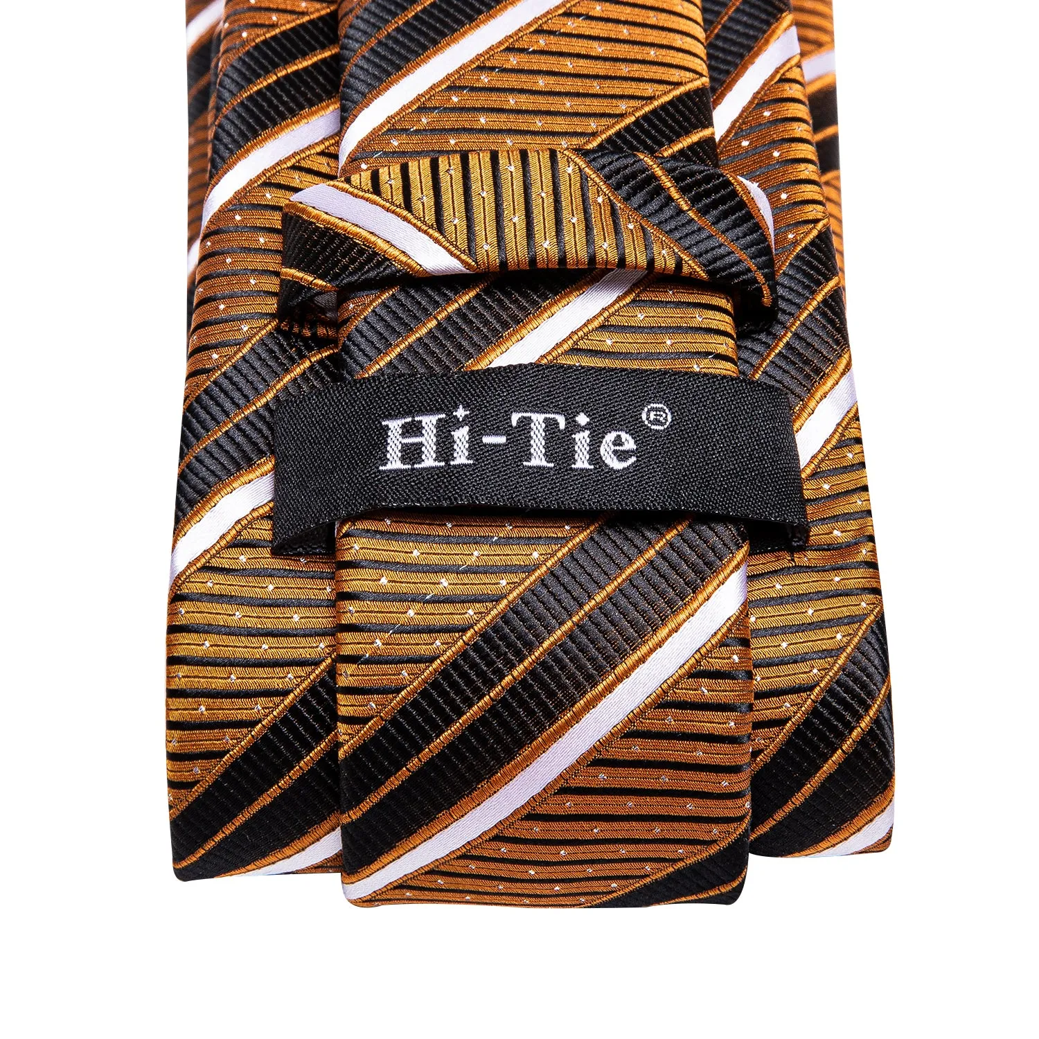 Hi-Tie Golden Black Striped Tie Pocket Square Cufflinks Set for Men