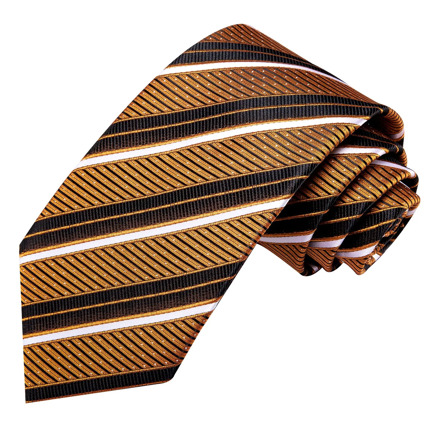 Hi-Tie Golden Black Striped Tie Pocket Square Cufflinks Set for Men
