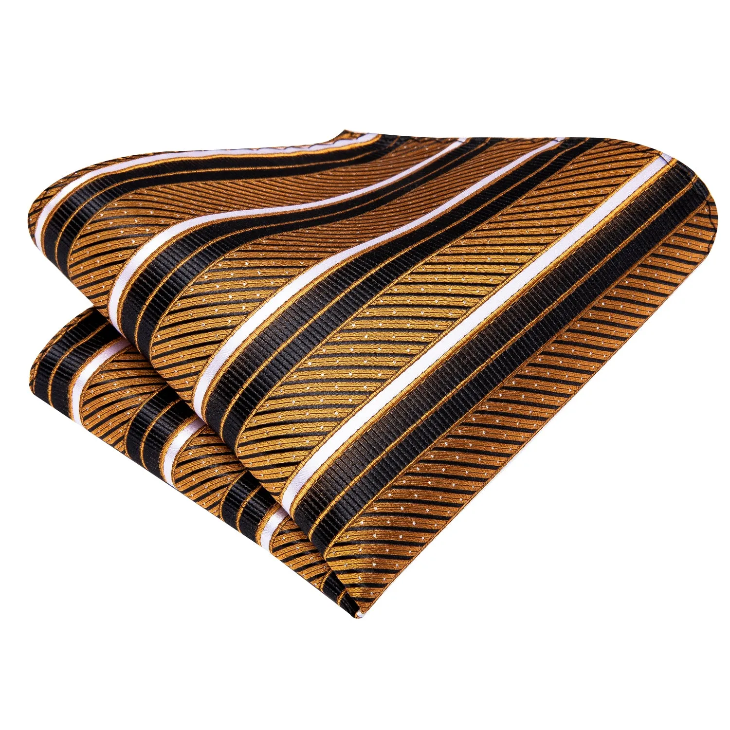 Hi-Tie Golden Black Striped Tie Pocket Square Cufflinks Set for Men