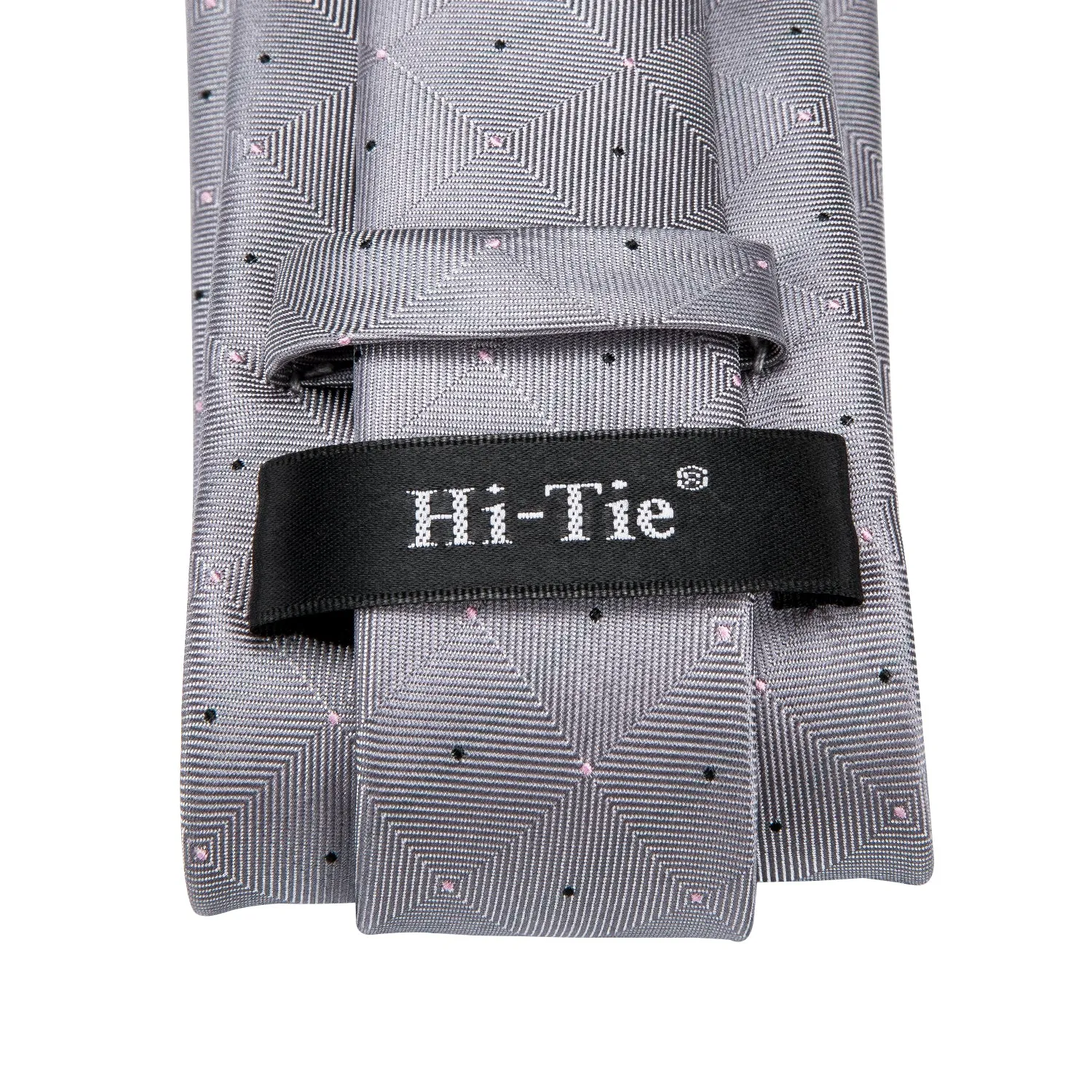 Hi-Tie Grey Black Plaid Wedding Necktie Pocket Square Cufflinks Set