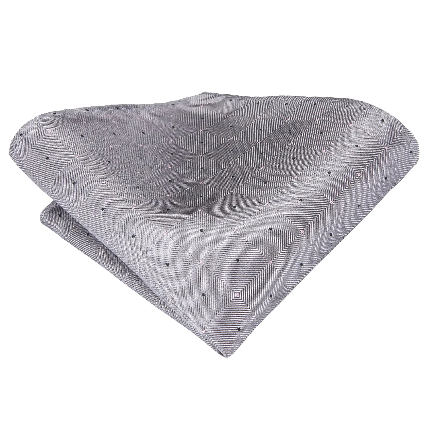 Hi-Tie Grey Black Plaid Wedding Necktie Pocket Square Cufflinks Set