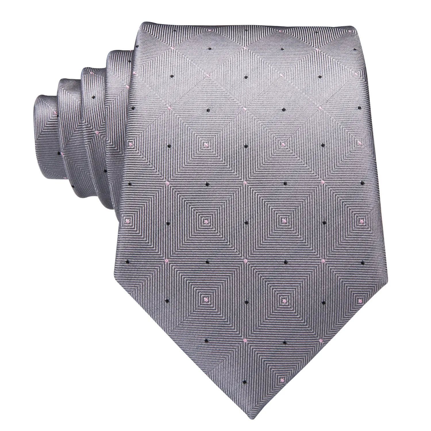 Hi-Tie Grey Black Plaid Wedding Necktie Pocket Square Cufflinks Set
