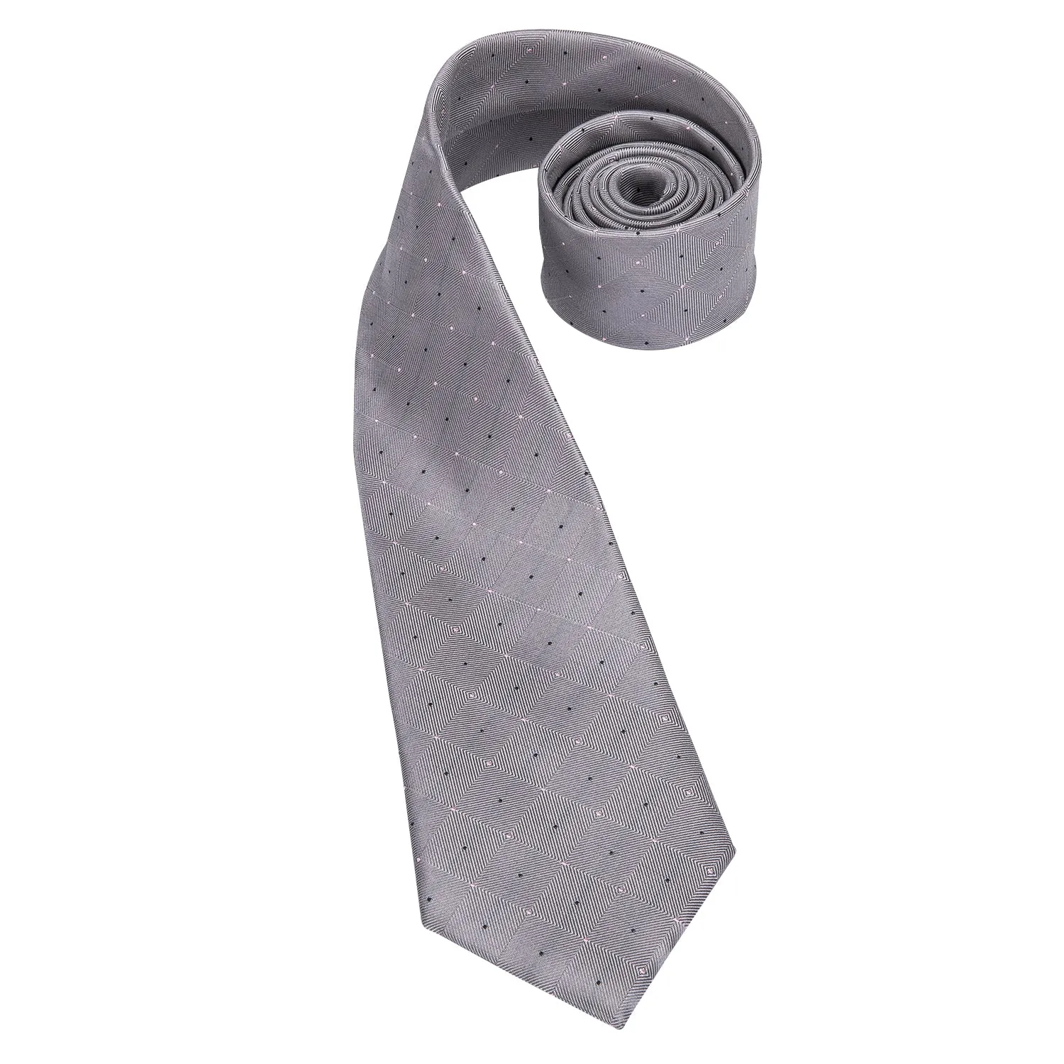 Hi-Tie Grey Black Plaid Wedding Necktie Pocket Square Cufflinks Set