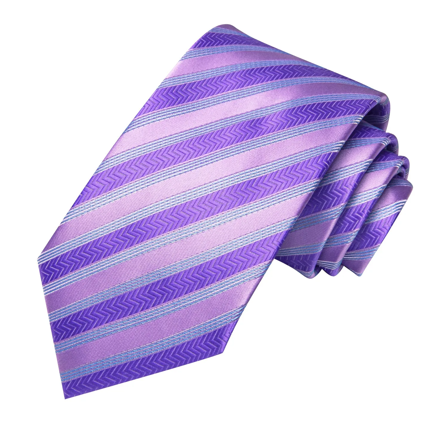 Hi-Tie Lavendar Purple Blue Striped Tie Pocket Square Cufflinks Set