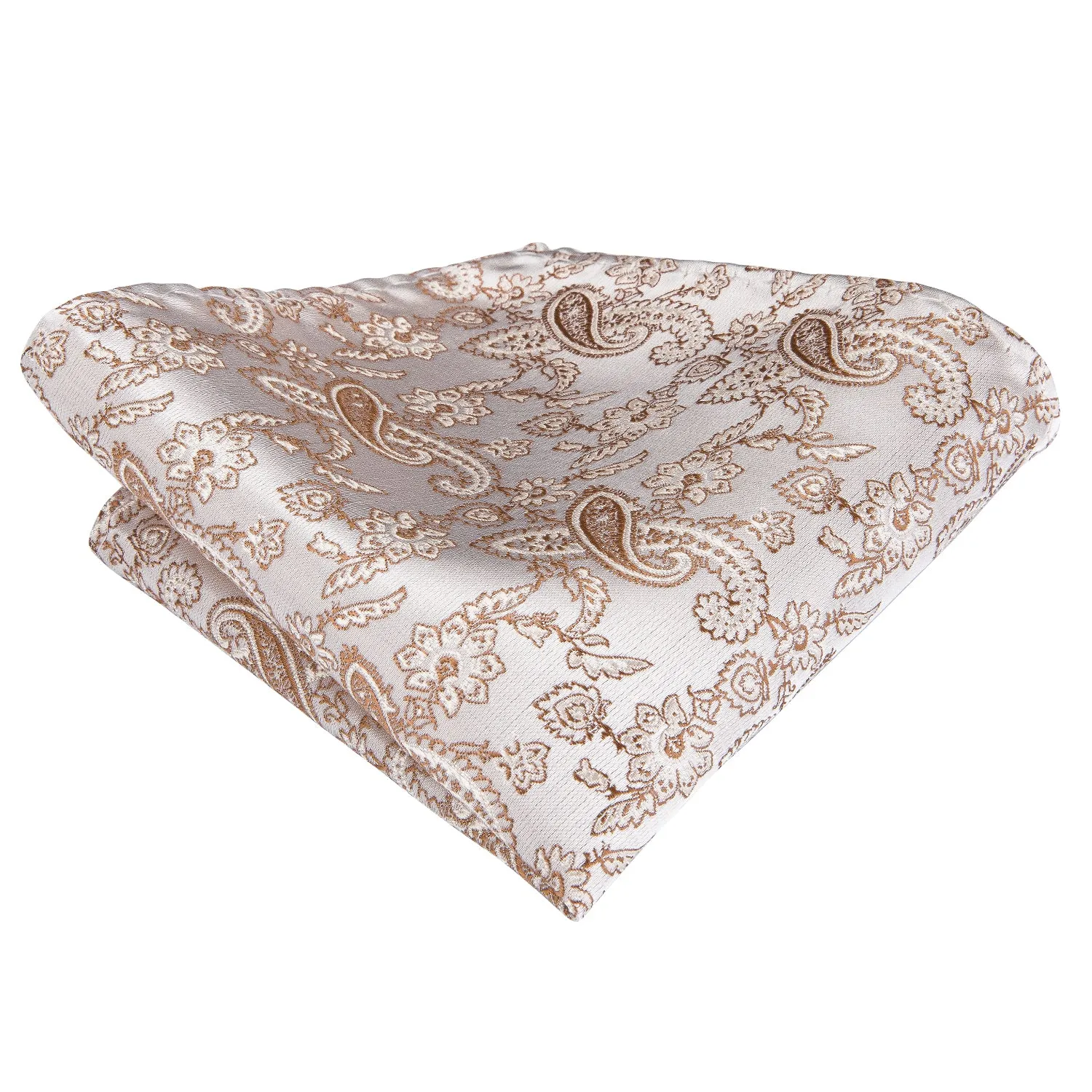 Hi-Tie Light Beige Brown Line Paisley Tie Pocket Square Cufflinks Set