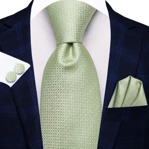 Hi-Tie Mint Green Solid 67" Extra Long Tie Handkerchief Cufflinks Set