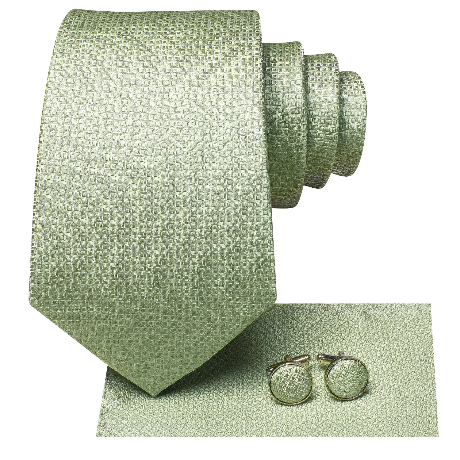 Hi-Tie Mint Green Solid 67" Extra Long Tie Handkerchief Cufflinks Set