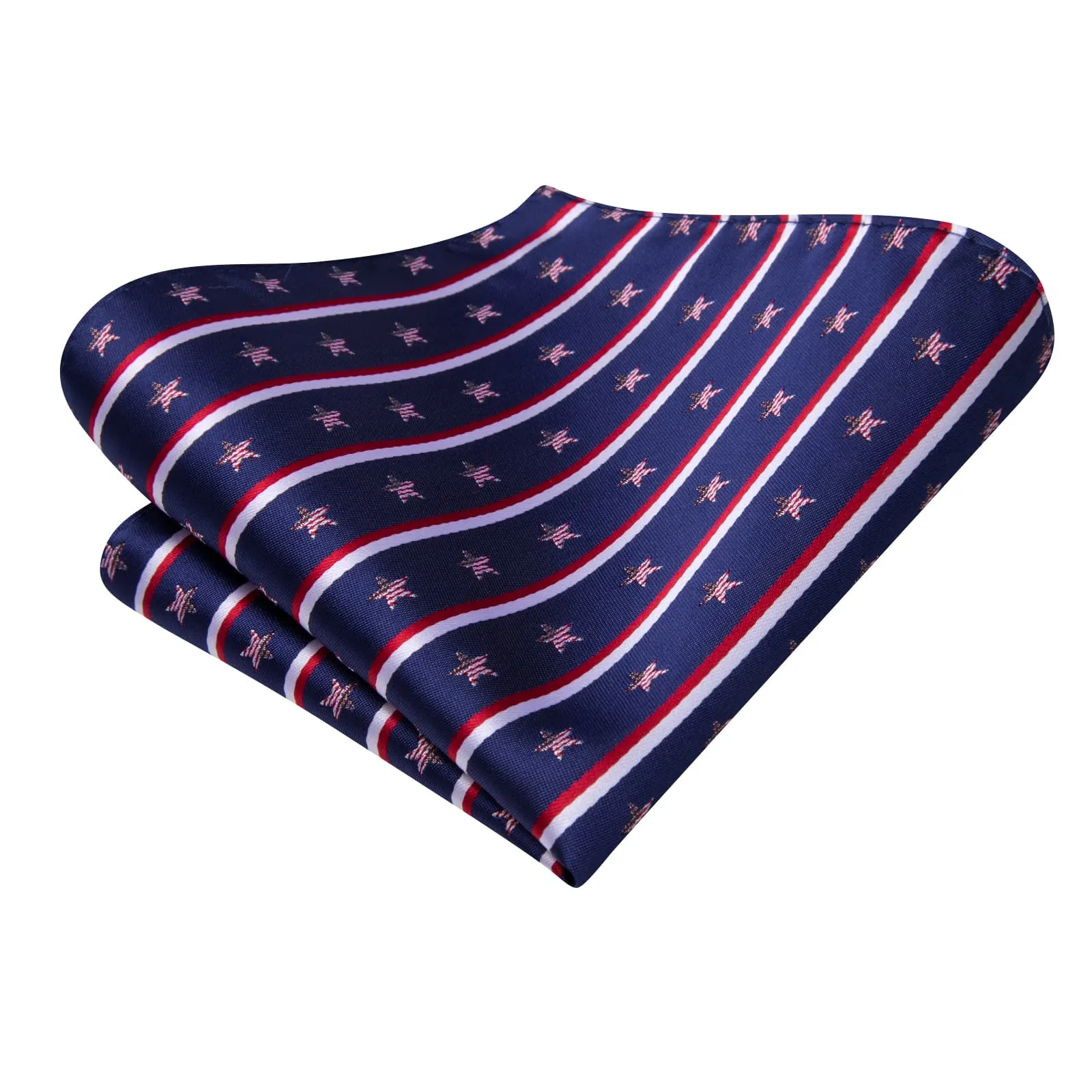 Hi-Tie Navy Blue Tie Red White Stars Stripes Novelty Mens Necktie Set