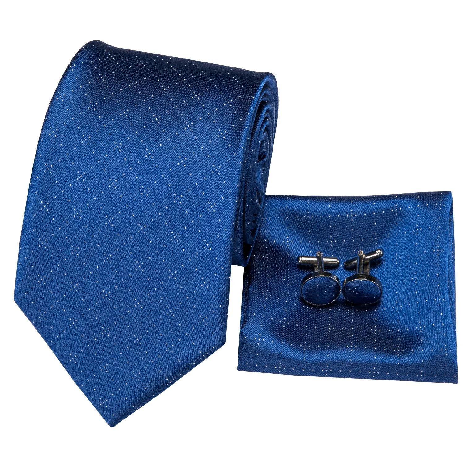 Hi-Tie Navy Ties Blue Novelty Plaid Tie Set Silk Tie Hanky Cufflinks