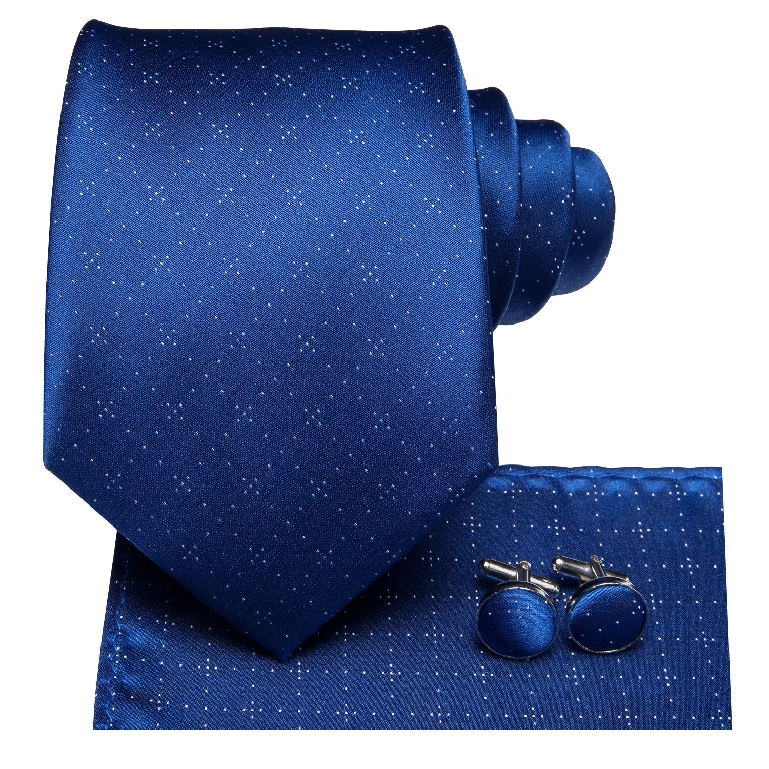 Hi-Tie Navy Ties Blue Novelty Plaid Tie Set Silk Tie Hanky Cufflinks
