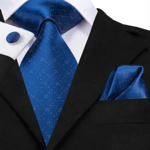 Hi-Tie Navy Ties Blue Novelty Plaid Tie Set Silk Tie Hanky Cufflinks