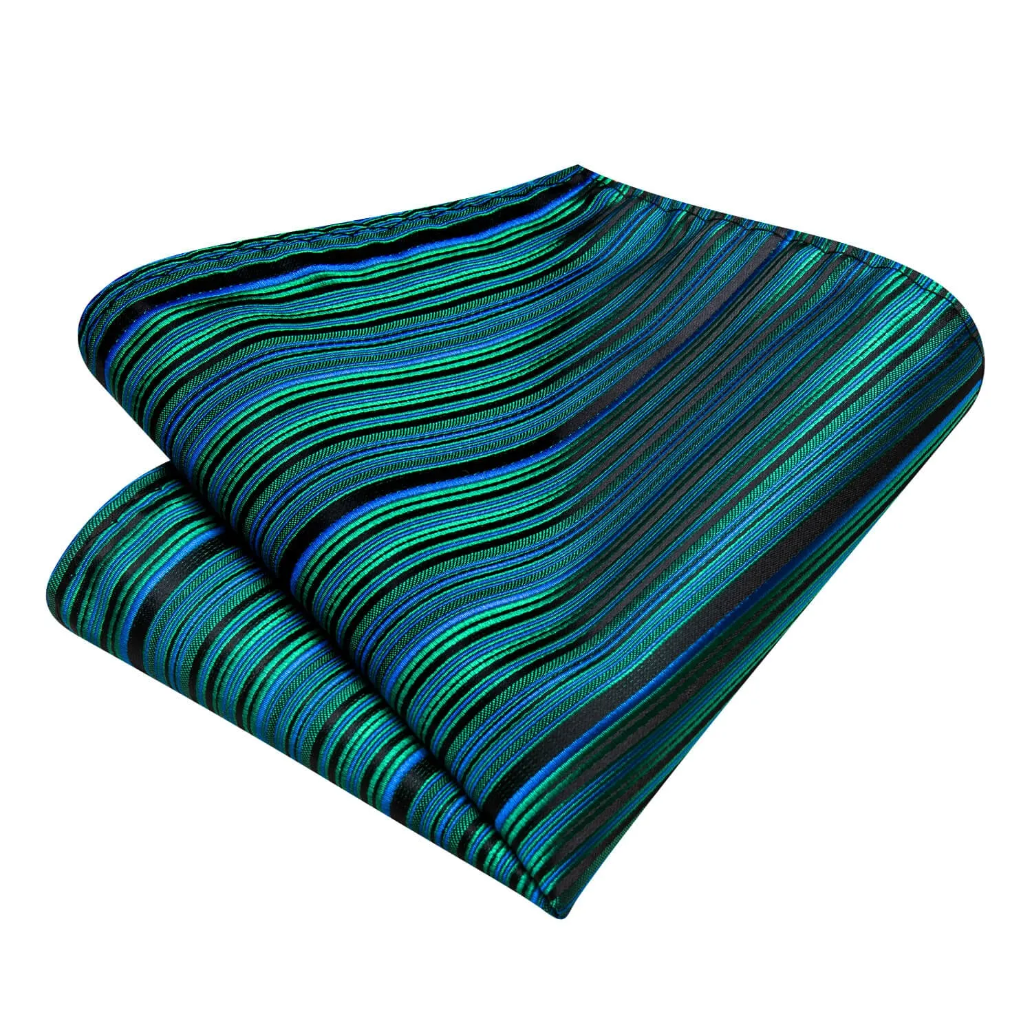 Hi-Tie Striped Teal Tie with Pocket Square and Cufflinks