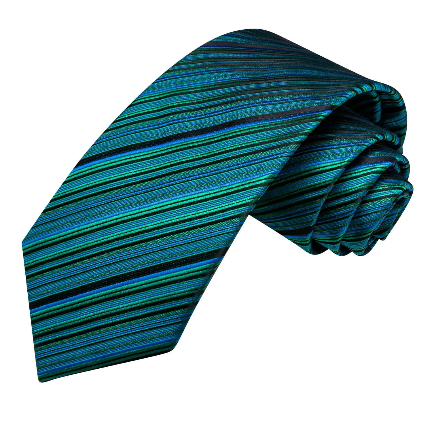 Hi-Tie Striped Teal Tie with Pocket Square and Cufflinks