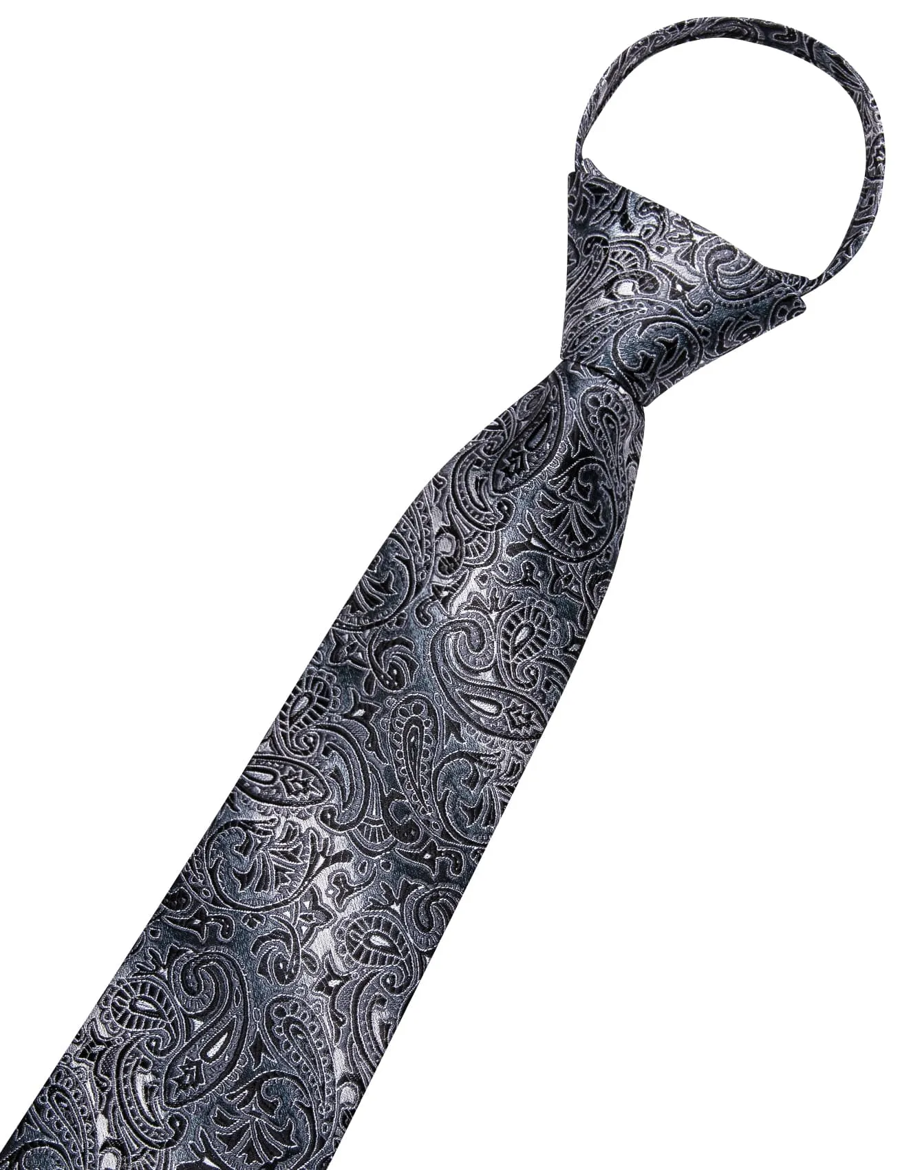Hi-Tie Zipper Necktie Dark Gray Black Pattern Jacquard Men's Tie Set