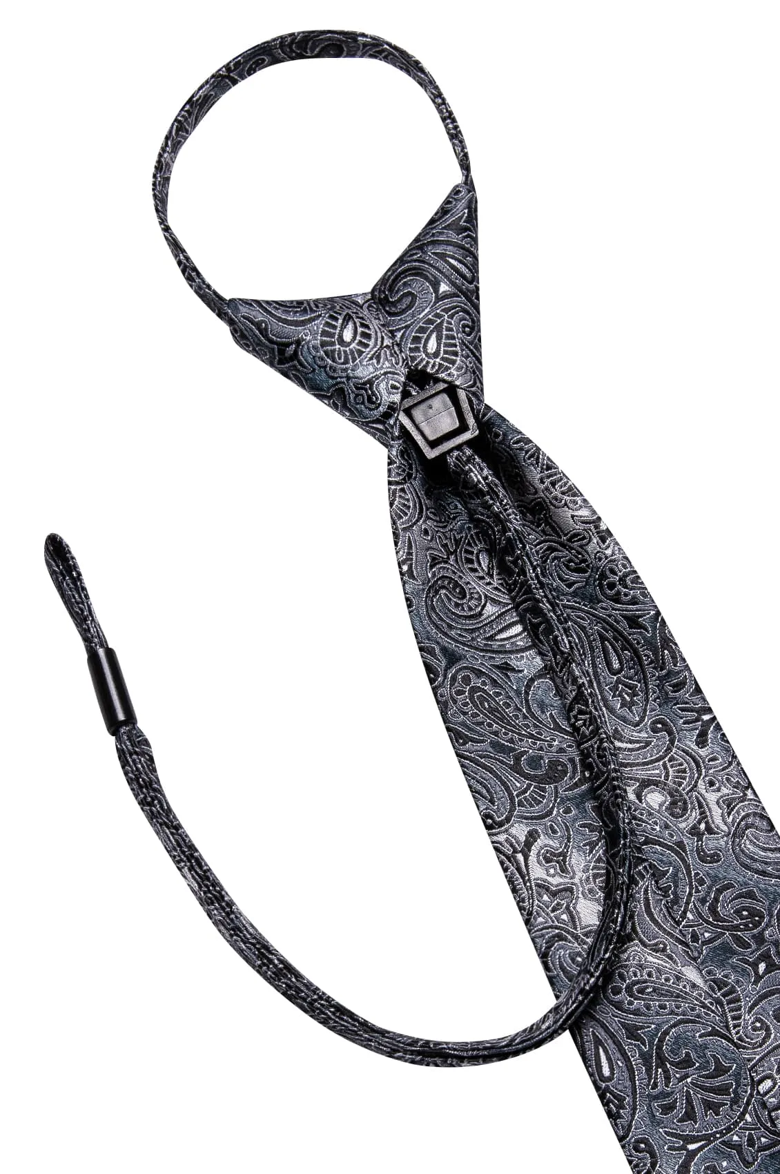 Hi-Tie Zipper Necktie Dark Gray Black Pattern Jacquard Men's Tie Set