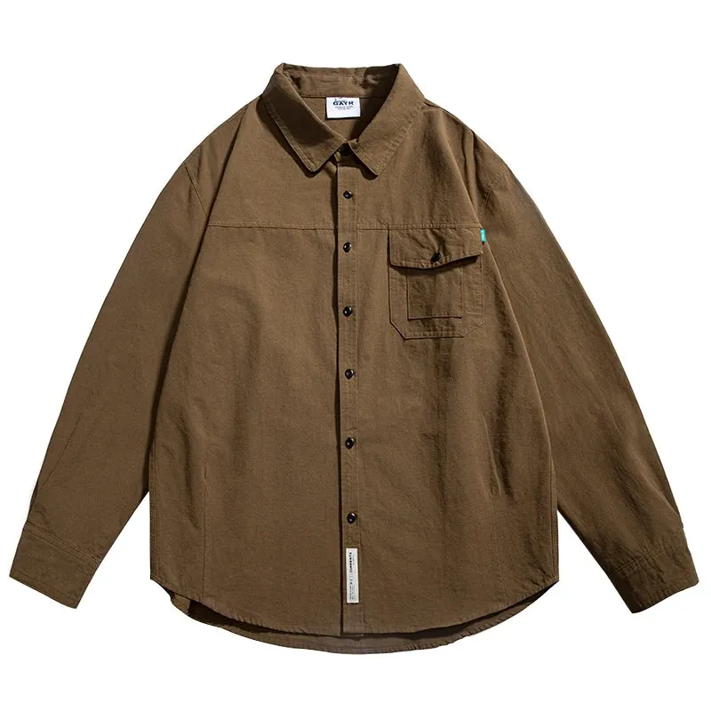 Japanese Black Cotton Vintage Shirt Men's Casual Loose Cargo Coat