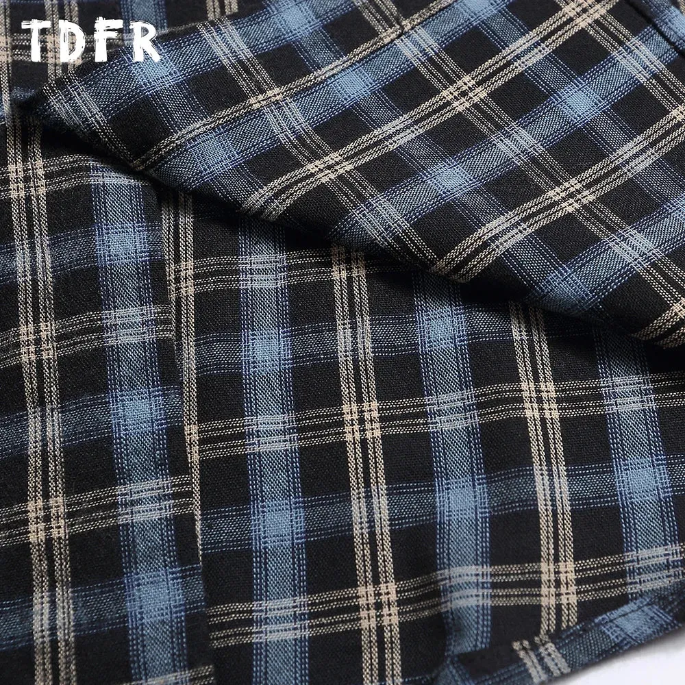 Little Bear Embroidery Plaid Short Sleeve Shirts - Retro Casual Loose Cotton Shirts