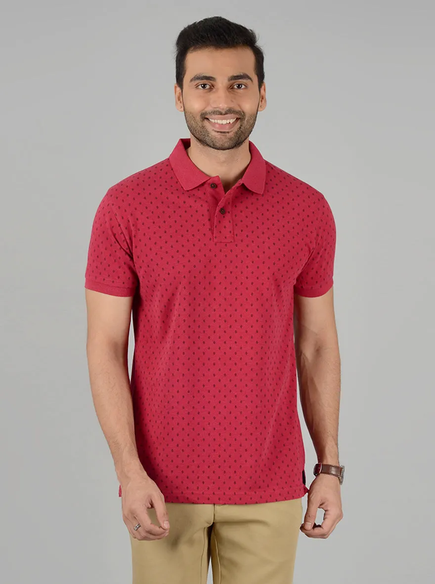 Magenta Pink Printed Slim Fit Polo T-Shirt | Greenfibre