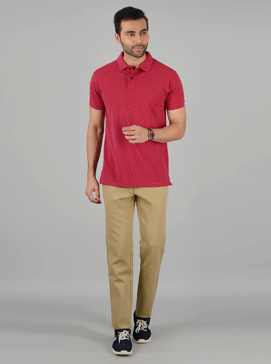 Magenta Pink Printed Slim Fit Polo T-Shirt | Greenfibre