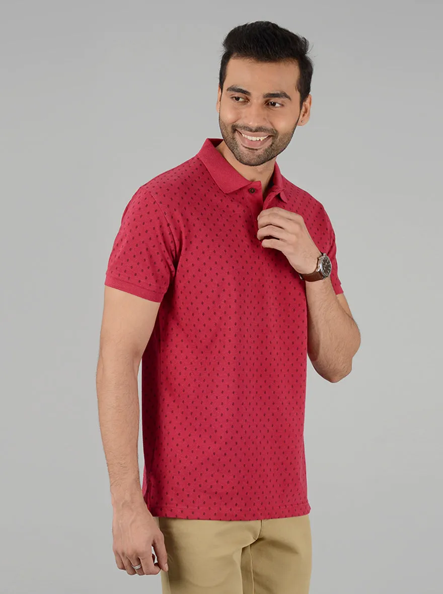 Magenta Pink Printed Slim Fit Polo T-Shirt | Greenfibre